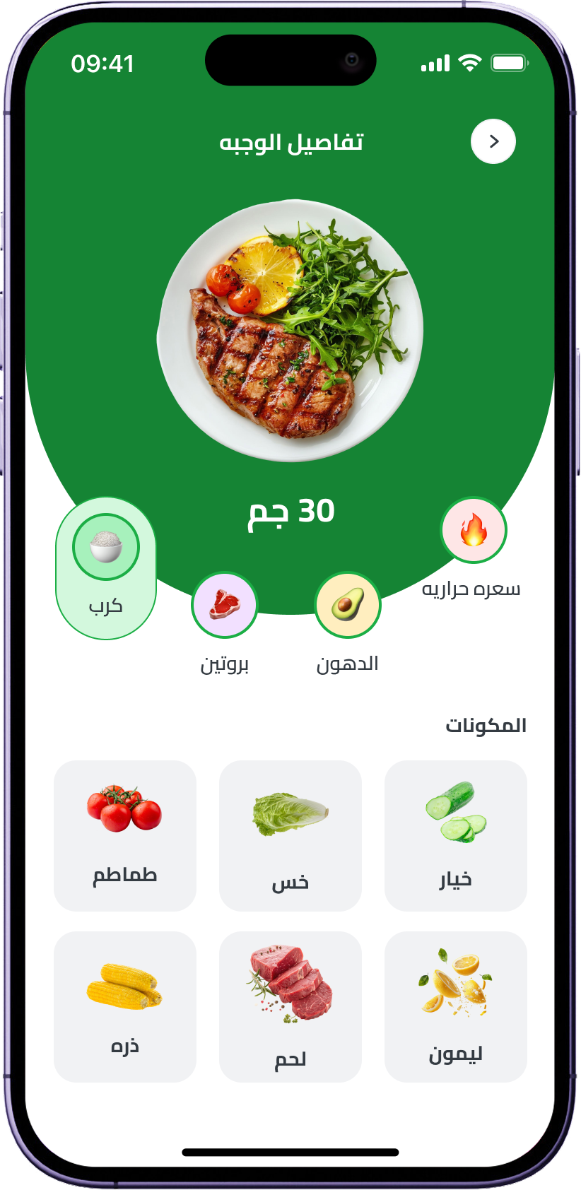 Liftr meal details screen